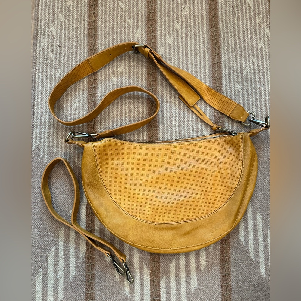 Anthropologie Mustard Yellow Leather Crossbody Bag